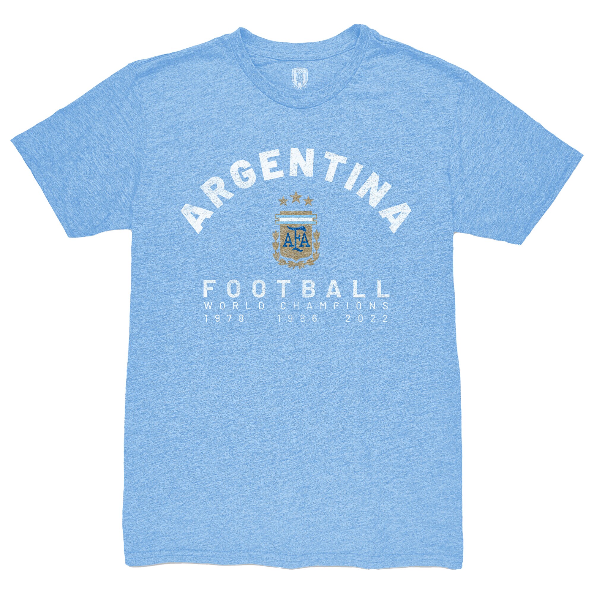 Shop argentina national team 1863fc three-time world champions tri-blend t-shirt – light blue – Mexico Football Shirts & World Cup Jerseys