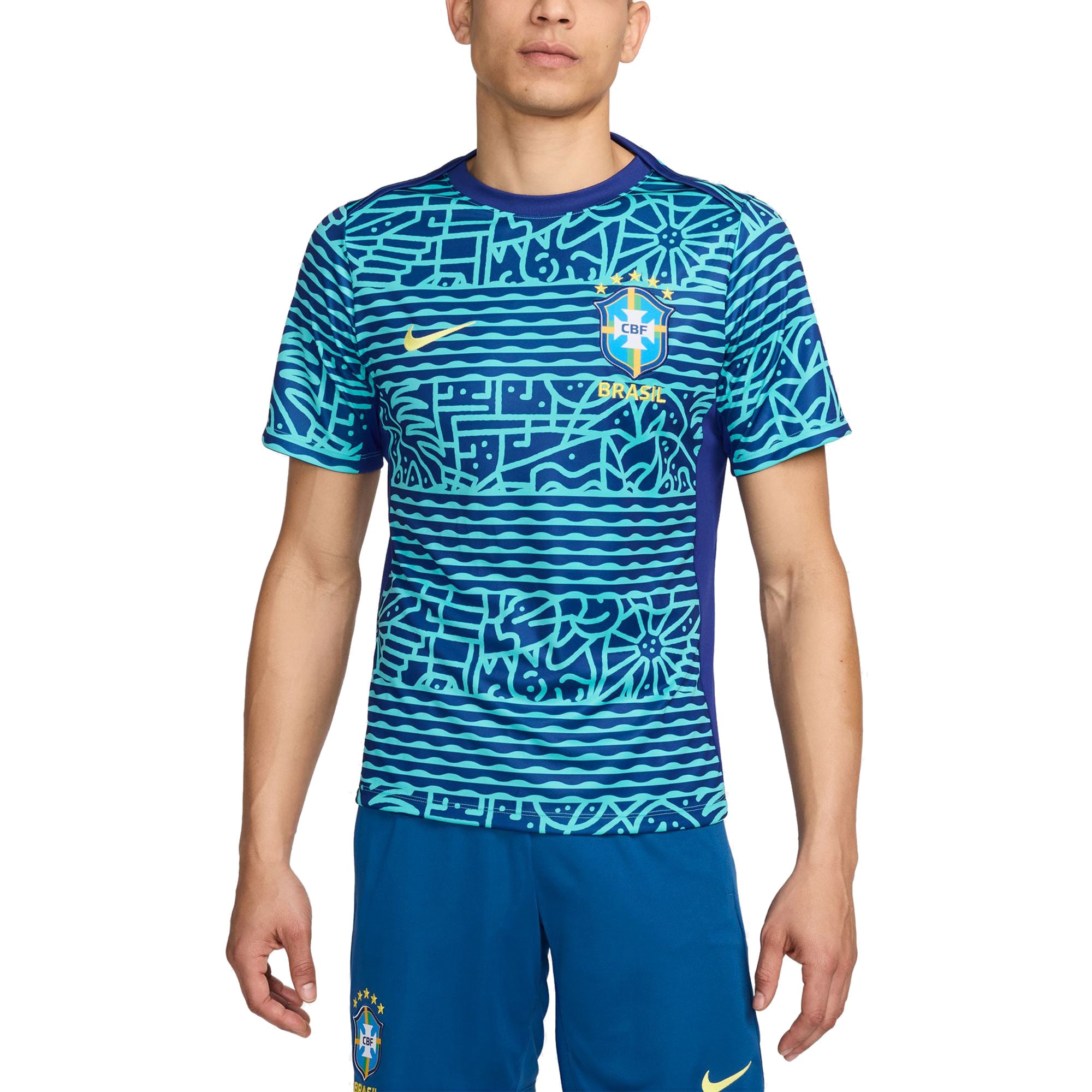 Shop brazil national team nike 2024 academy pro pre-match top – blue – Mexico Football Shirts & World Cup Jerseys