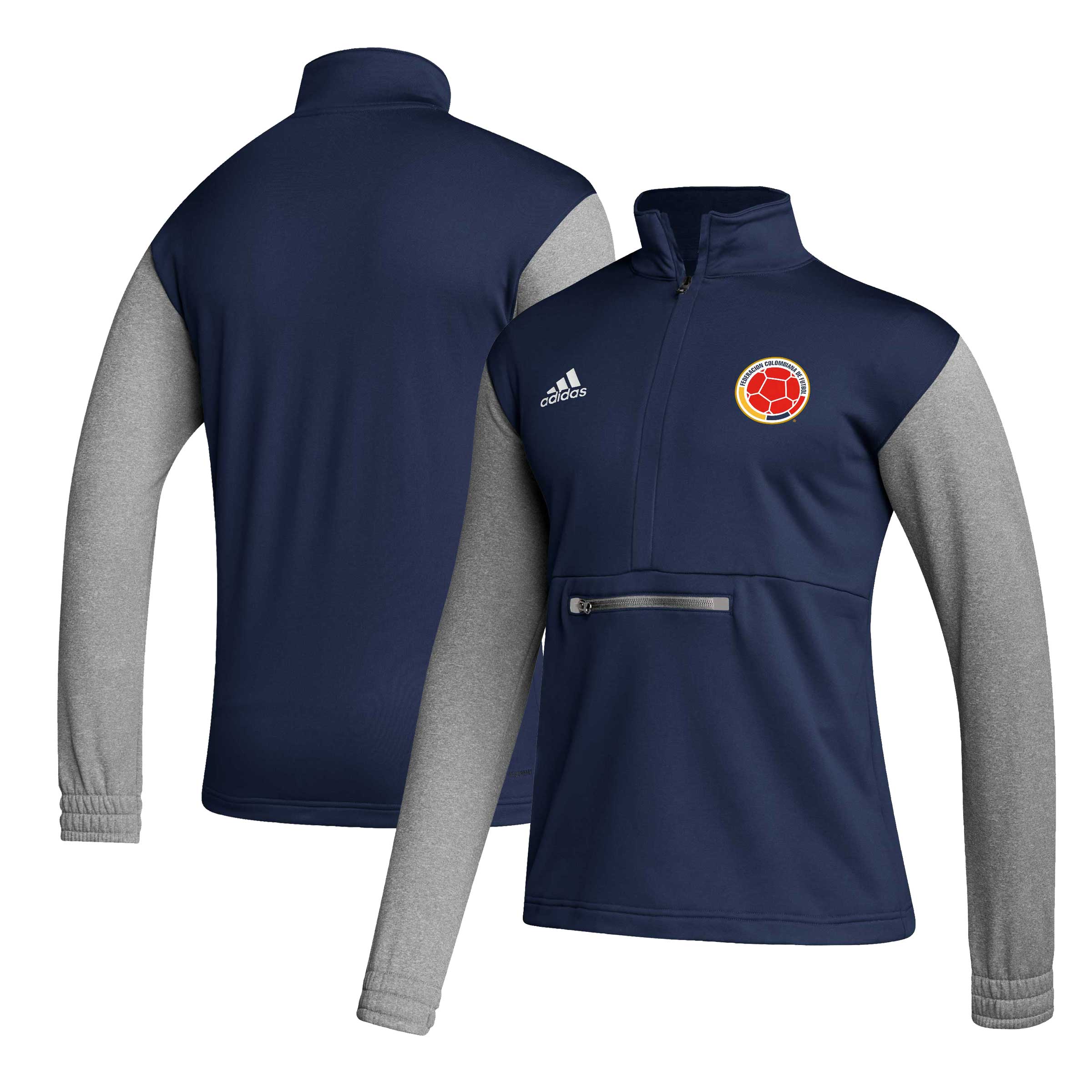 Shop colombia national team adidas crest long sleeve half-zip top – navy – Mexico Football Shirts & World Cup Jerseys