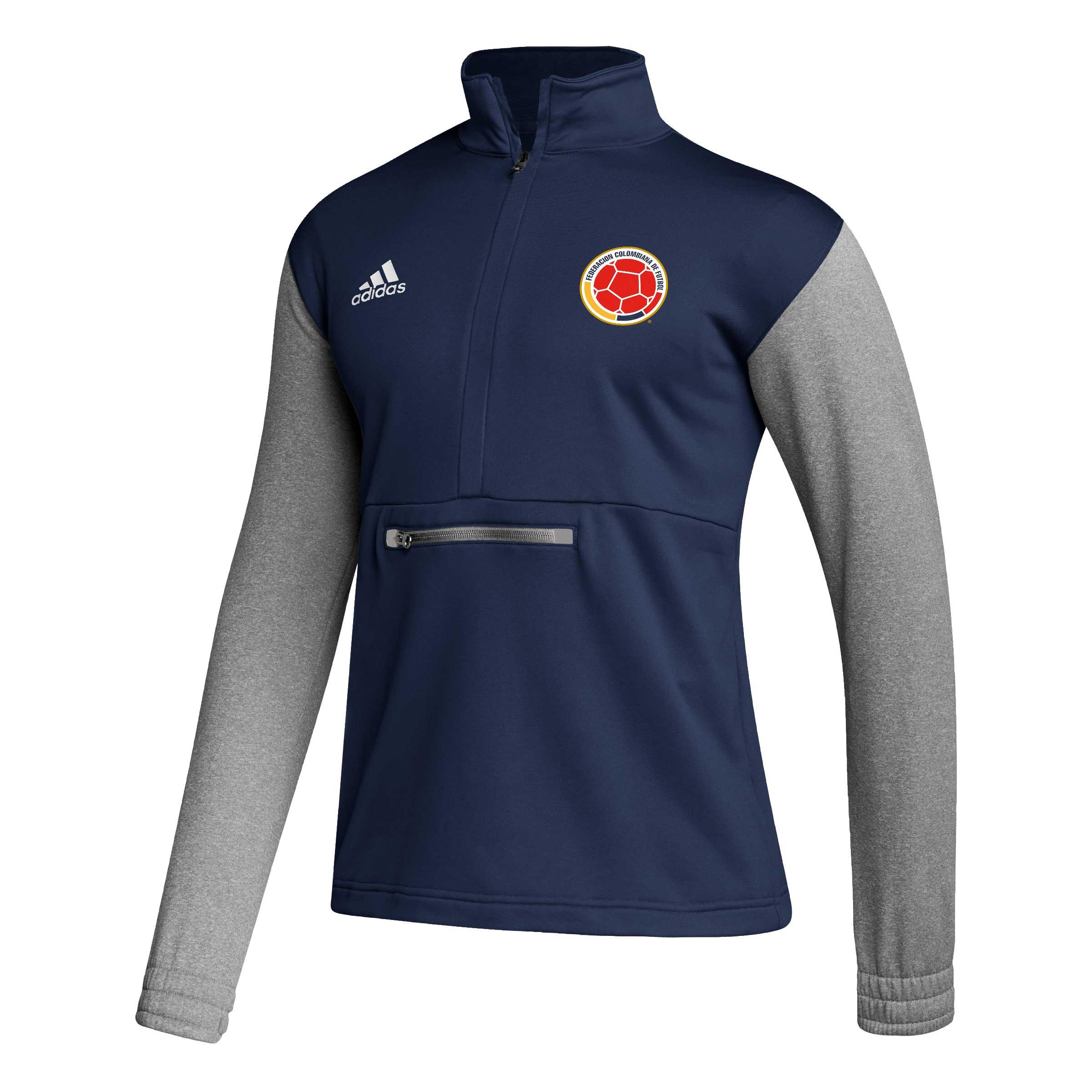 Shop colombia national team adidas crest long sleeve half-zip top – navy – Mexico Football Shirts & World Cup Jerseys