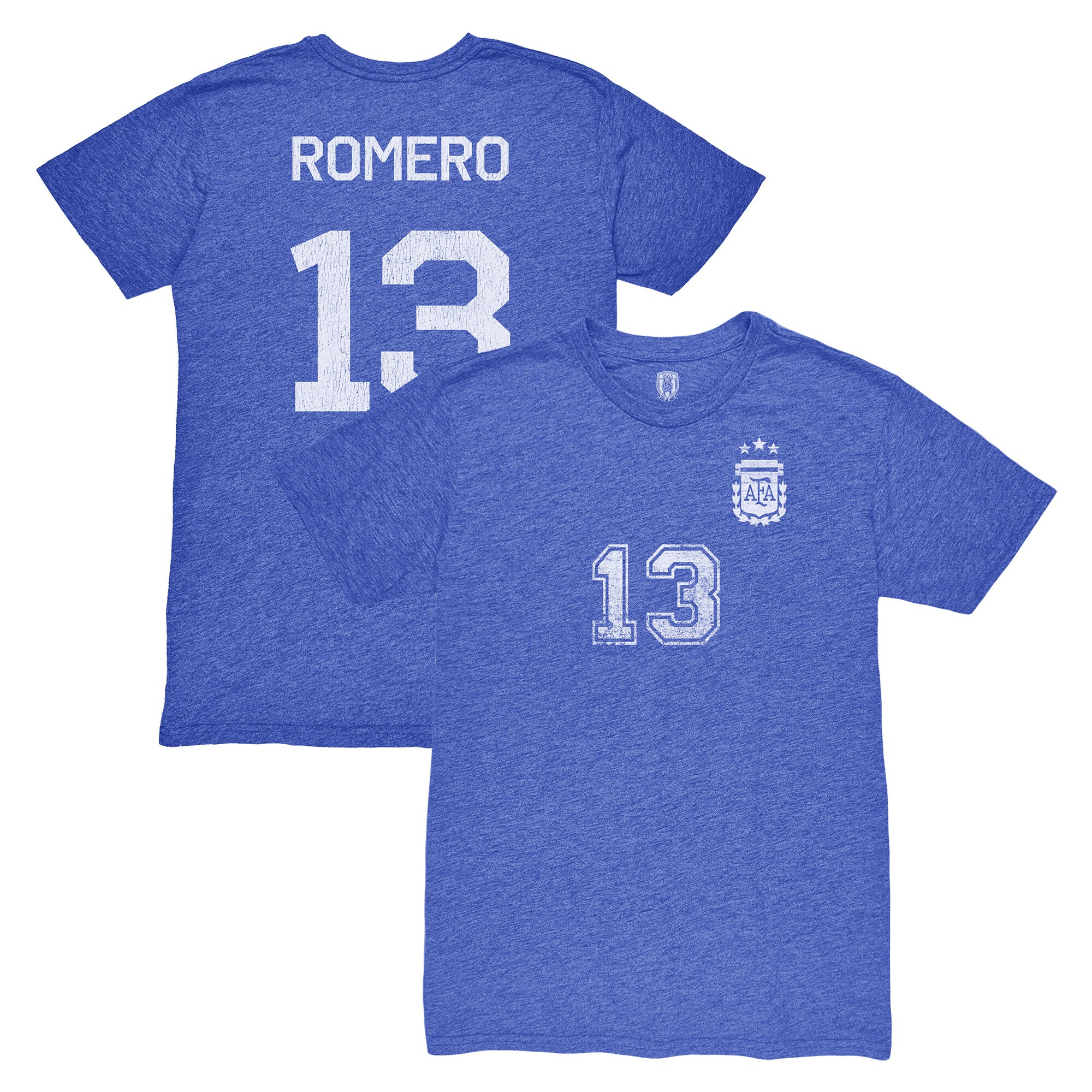 Shop cristian romero argentina national team 1863fc player vintage tri-blend t-shirt – blue – Mexico Football Shirts & World Cup Jerseys