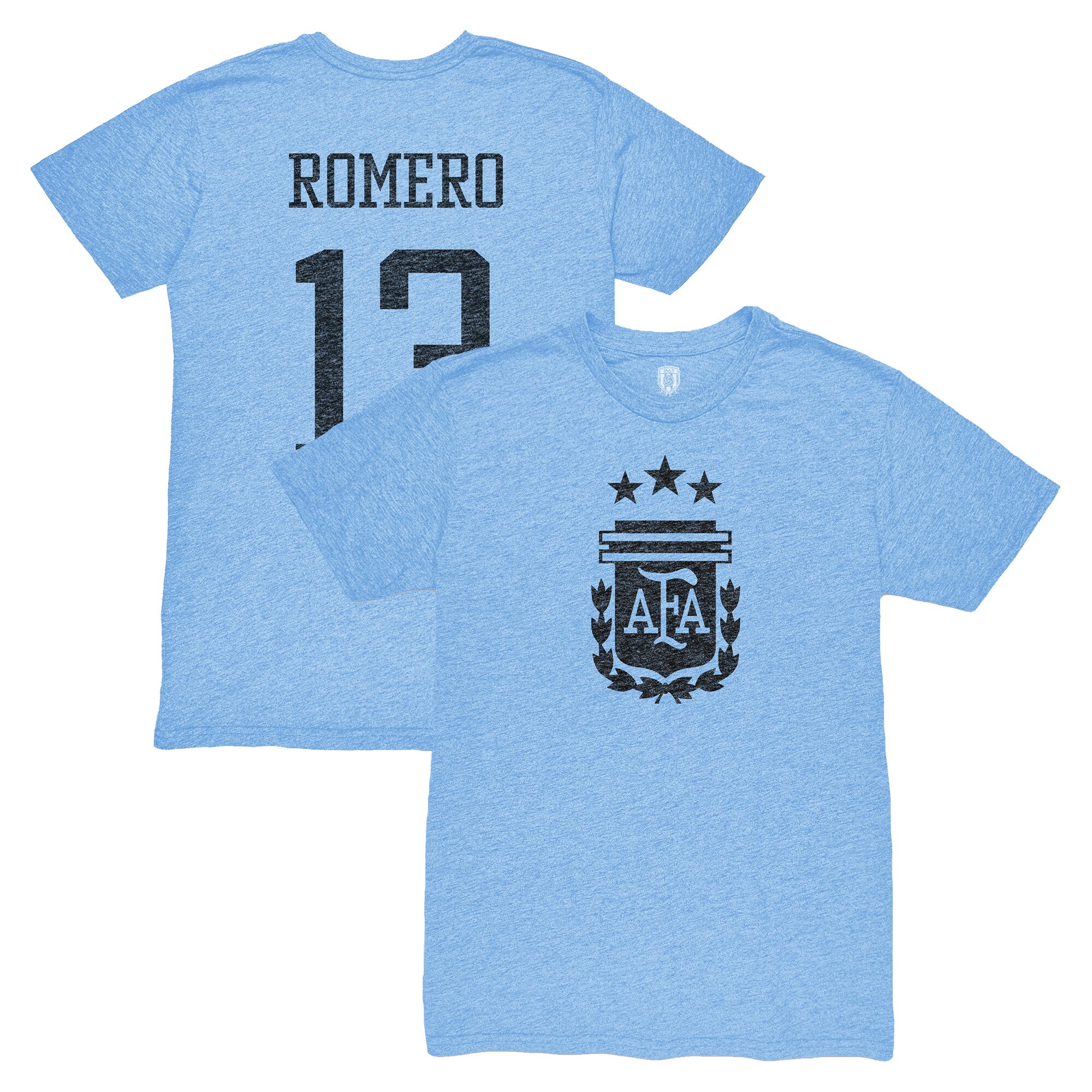 Shop cristian romero argentina national team 1863fc player vintage tri-blend t-shirt – light blue – Mexico Football Shirts & World Cup Jerseys