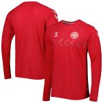 Shop denmark national team fan raglan long sleeve t-shirt – red – Mexico Football Shirts & World Cup Jerseys