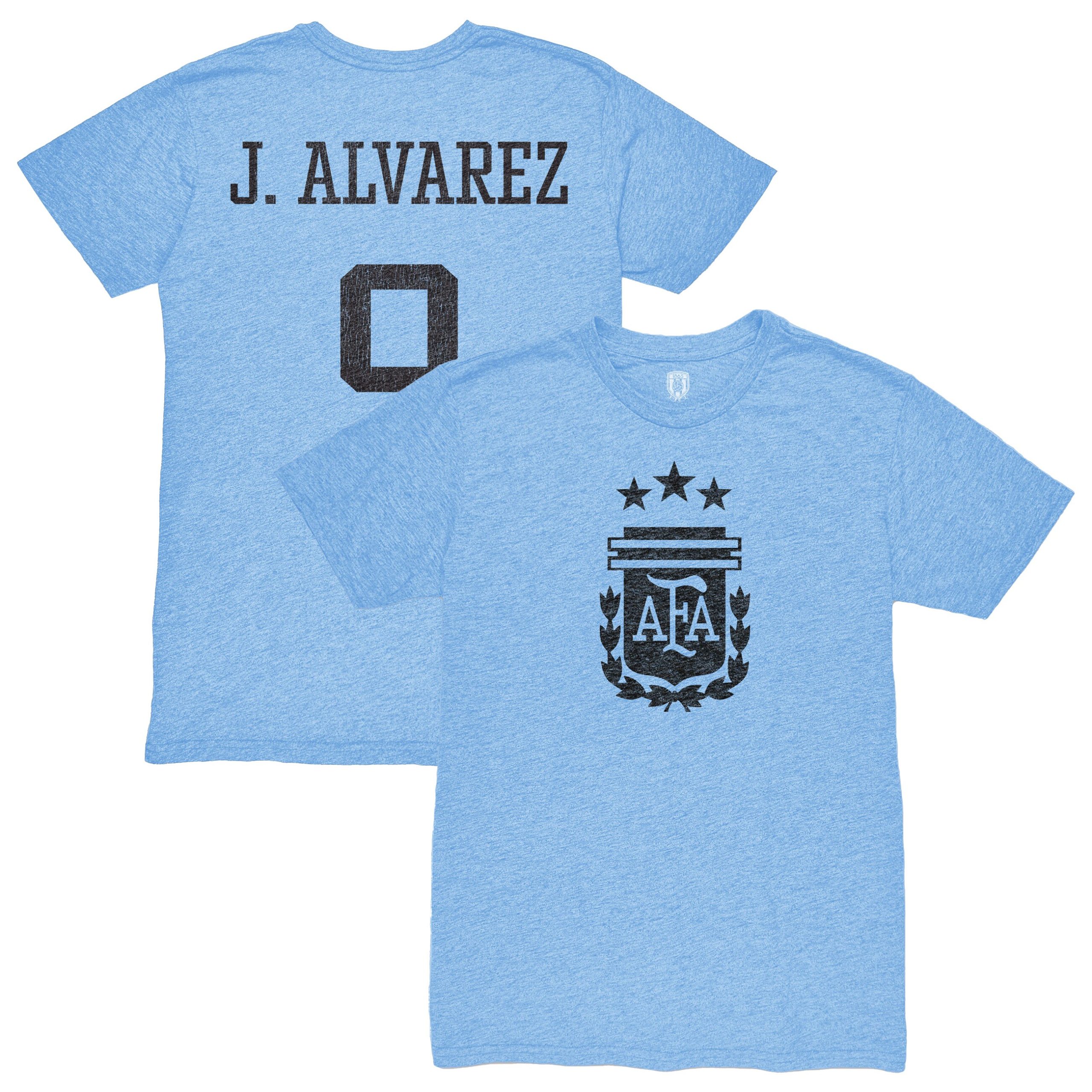 Shop julián Álvarez argentina national team 1863fc player retro tri-blend t-shirt – light blue – Mexico Football Shirts & World Cup Jerseys