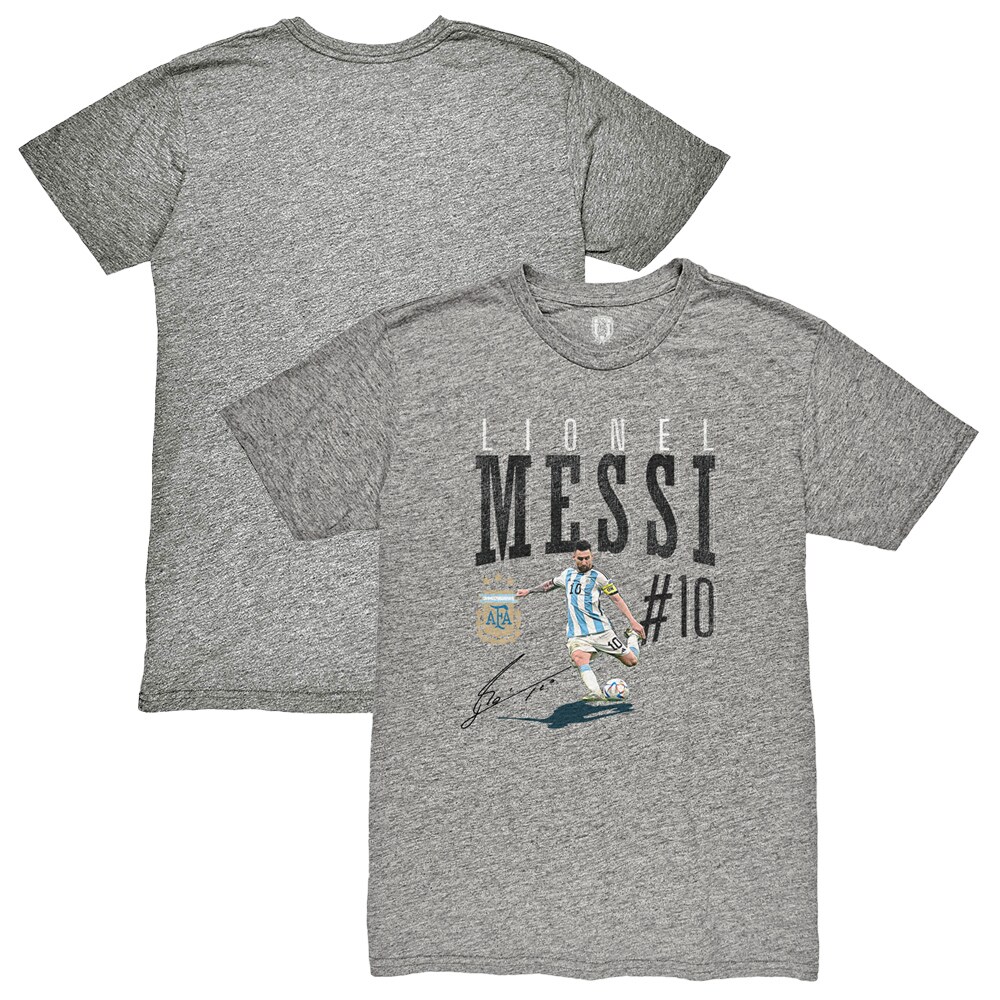Shop lionel messi argentina national team 1863fc snapshot tri-blend t-shirt – heather gray – Mexico Football Shirts & World Cup Jerseys