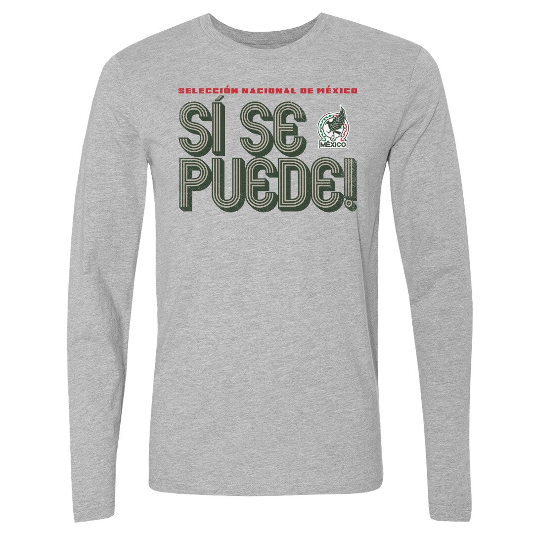 Shop mexico national team 500 level si se puede inline bold long sleeve t-shirt – heather gray – Mexico Football Shirts & World Cup Jerseys