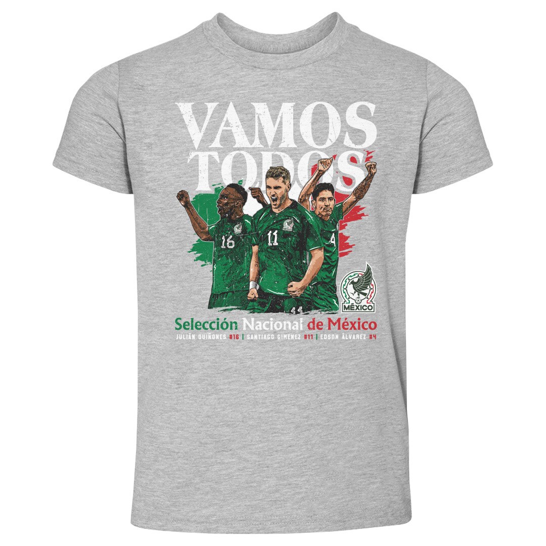 Shop mexico national team 500 level toddler vamos todos julián quiñones santiago giménez amp edson Álvarez t-shirt – heather gray – Mexico Football Shirts & World Cup Jerseys