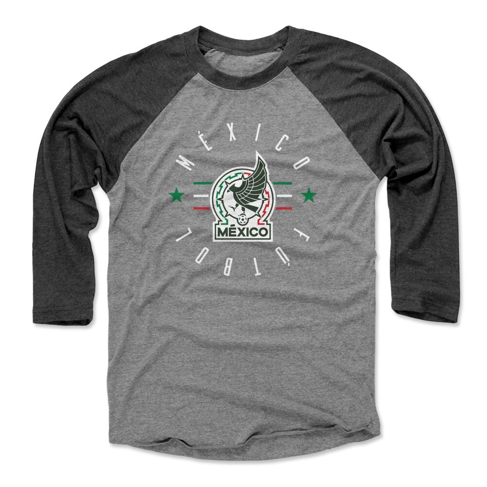 Shop mexico national team 500 level unisex futbol raglan 34-sleeve baseball t-shirt – blackheather gray – Mexico Football Shirts & World Cup Jerseys