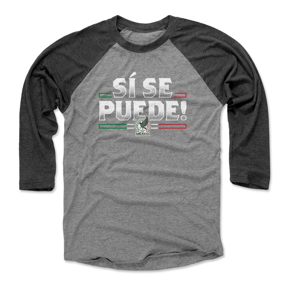 Shop mexico national team 500 level unisex si se puede raglan 34-sleeve baseball t-shirt – blackheather gray – Mexico Football Shirts & World Cup Jerseys