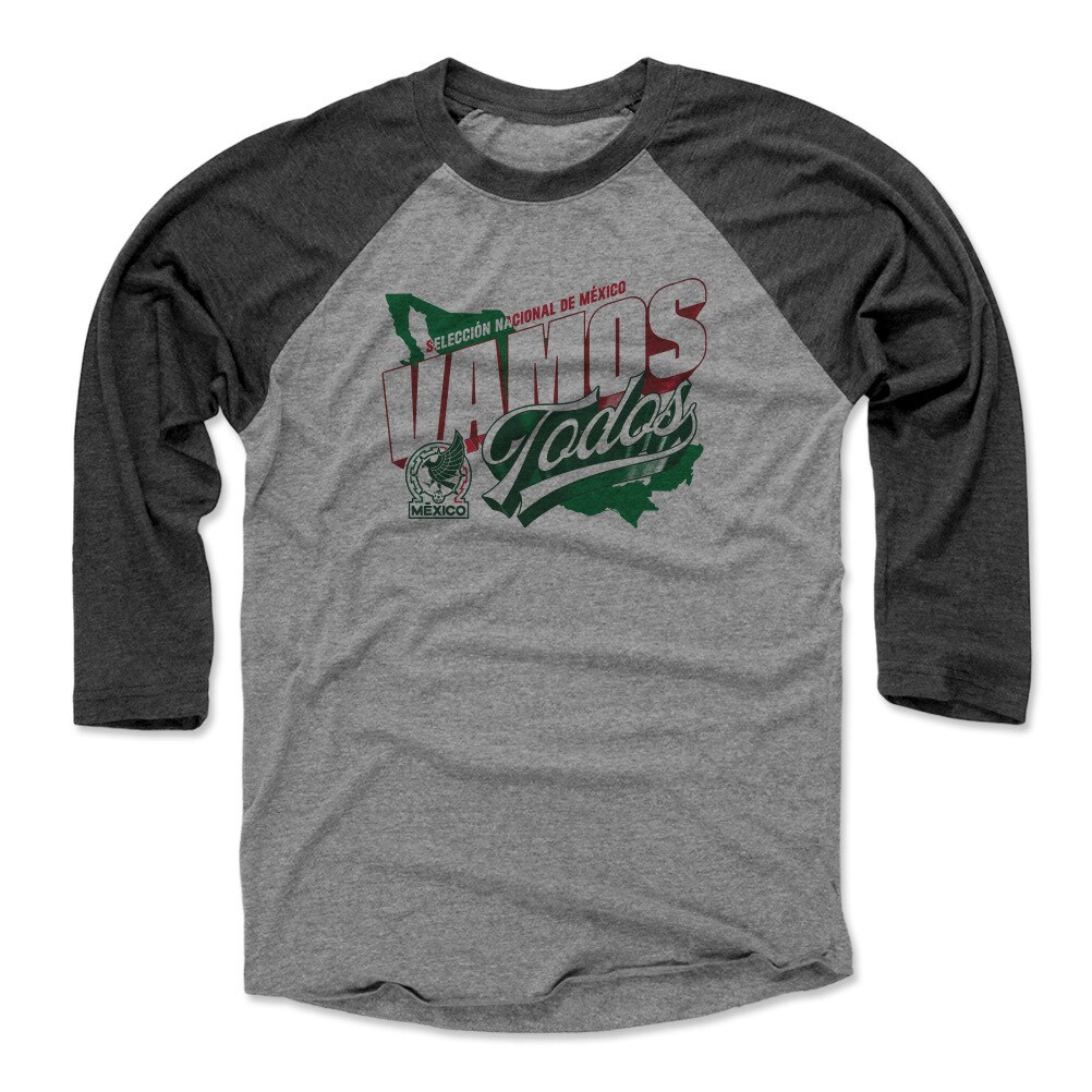 Shop mexico national team 500 level vamos todos country 34-sleeve tri-blend baseball t-shirt – blackheather gray – Mexico Football Shirts & World Cup Jerseys