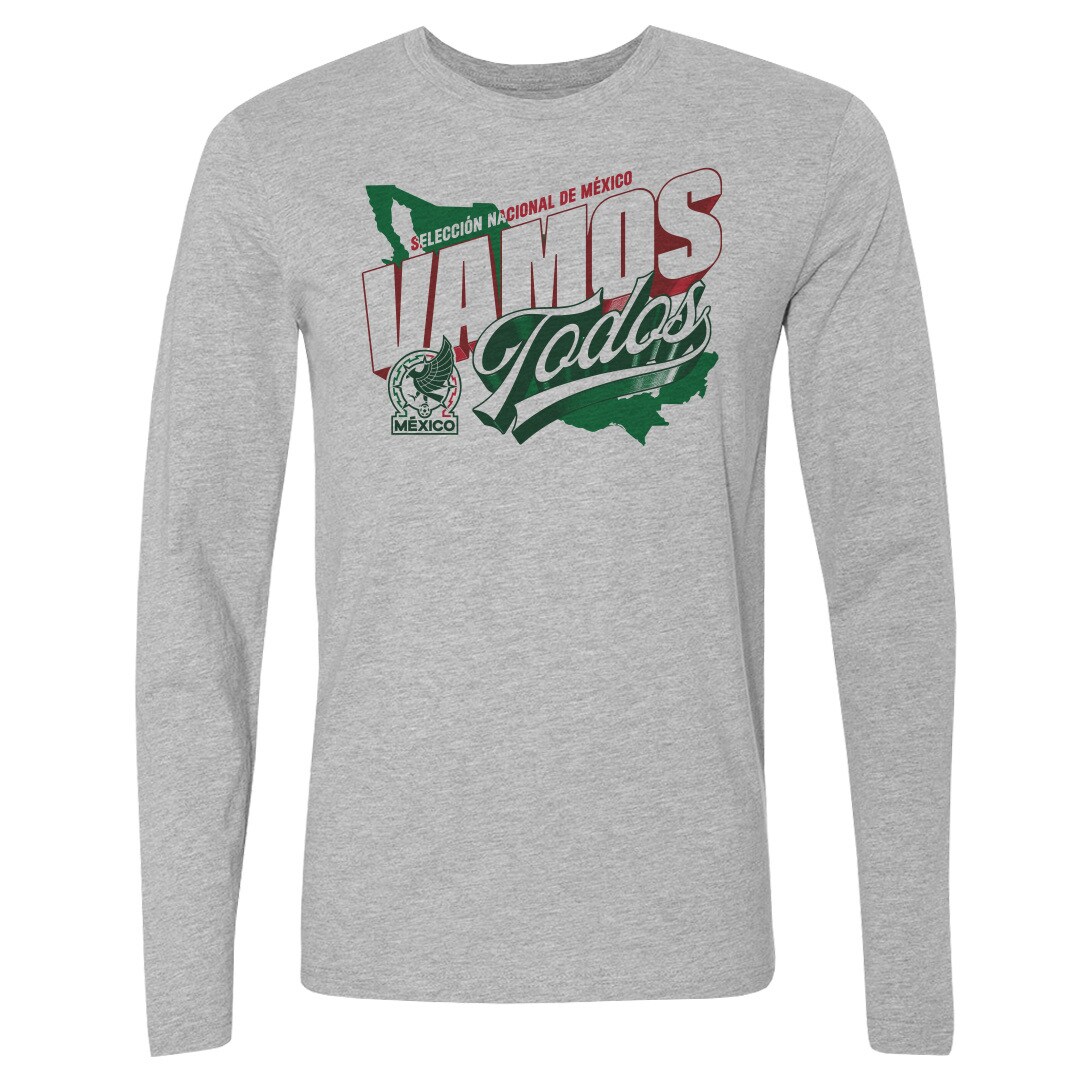 Shop mexico national team 500 level vamos todos country long sleeve t-shirt – heather gray – Mexico Football Shirts & World Cup Jerseys