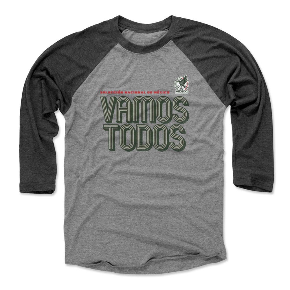 Shop mexico national team 500 level vamos todos inline bold 34-sleeve tri-blend baseball t-shirt – heather grayblack – Mexico Football Shirts & World Cup Jerseys