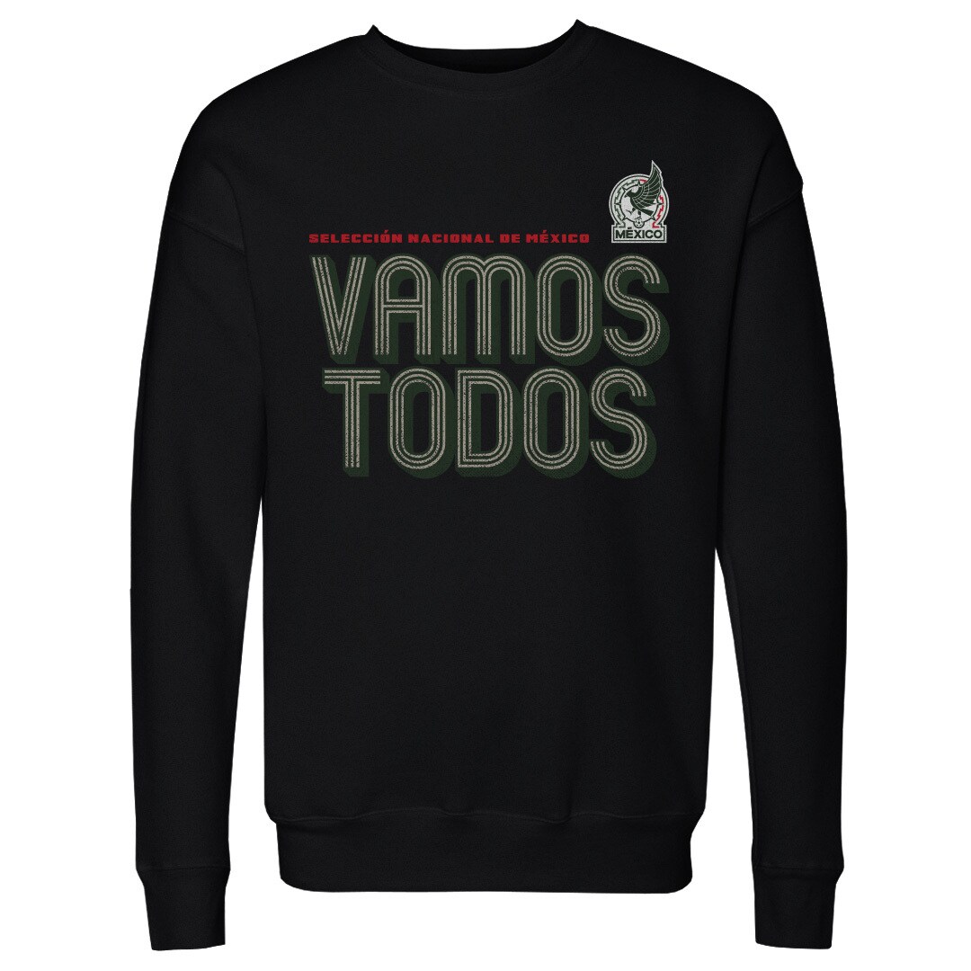 Shop mexico national team 500 level vamos todos inline bold crewneck sweatshirt – black – Mexico Football Shirts & World Cup Jerseys