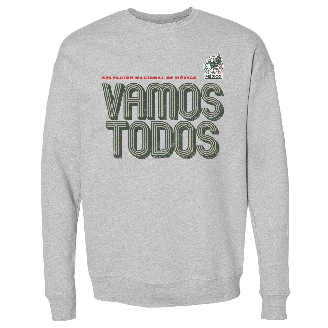Shop mexico national team 500 level vamos todos inline bold crewneck sweatshirt – heather gray – Mexico Football Shirts & World Cup Jerseys