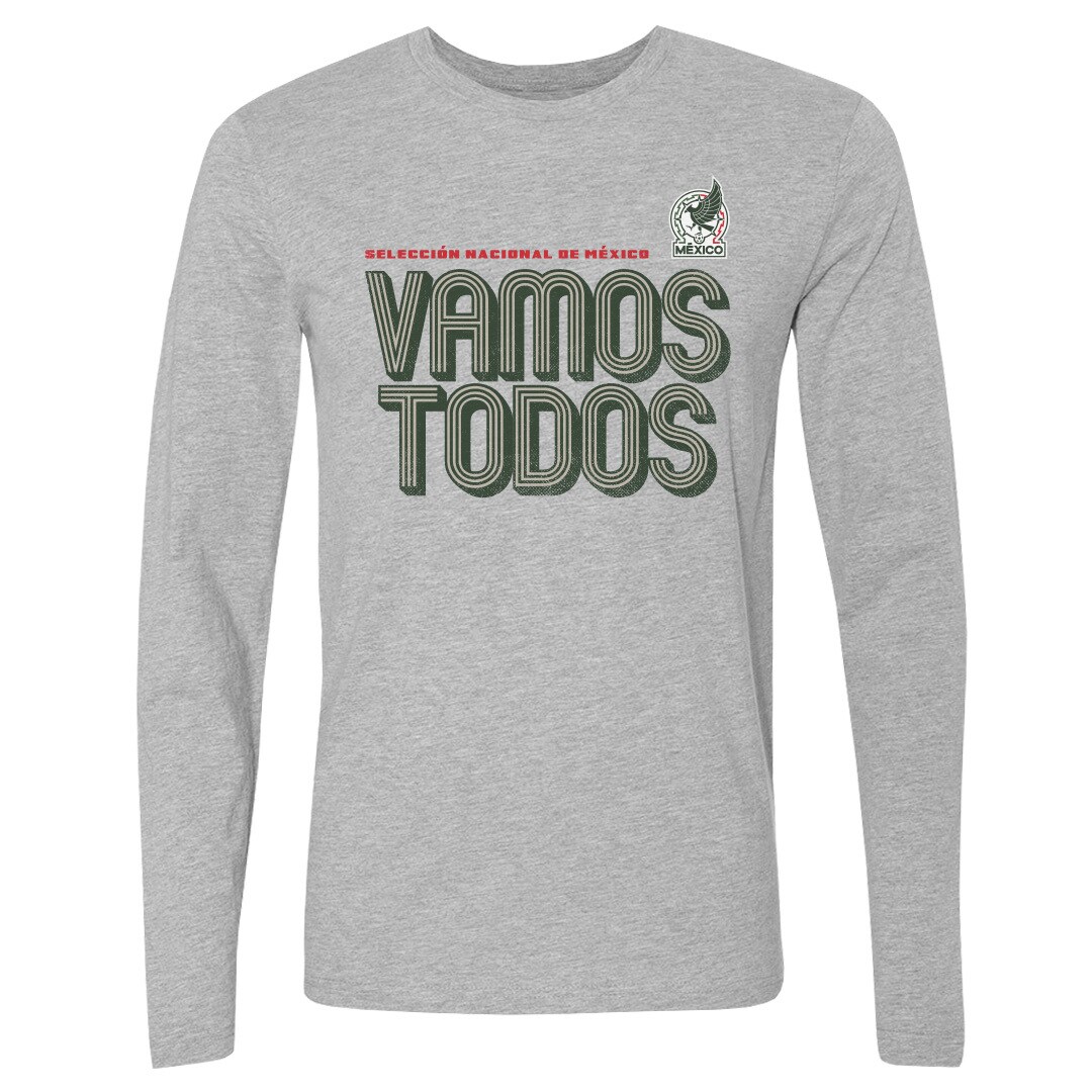 Shop mexico national team 500 level vamos todos inline bold long sleeve t-shirt – heather gray – Mexico Football Shirts & World Cup Jerseys