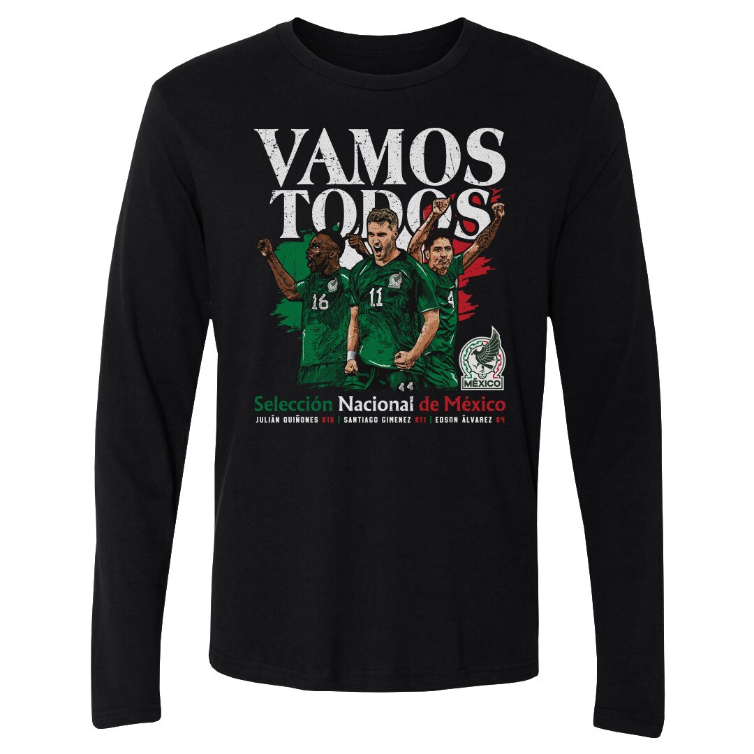 Shop mexico national team 500 level vamos todos julián quiñones santiago giménez amp edson Álvarez long sleeve t-shirt – black – Mexico Football Shirts & World Cup Jerseys