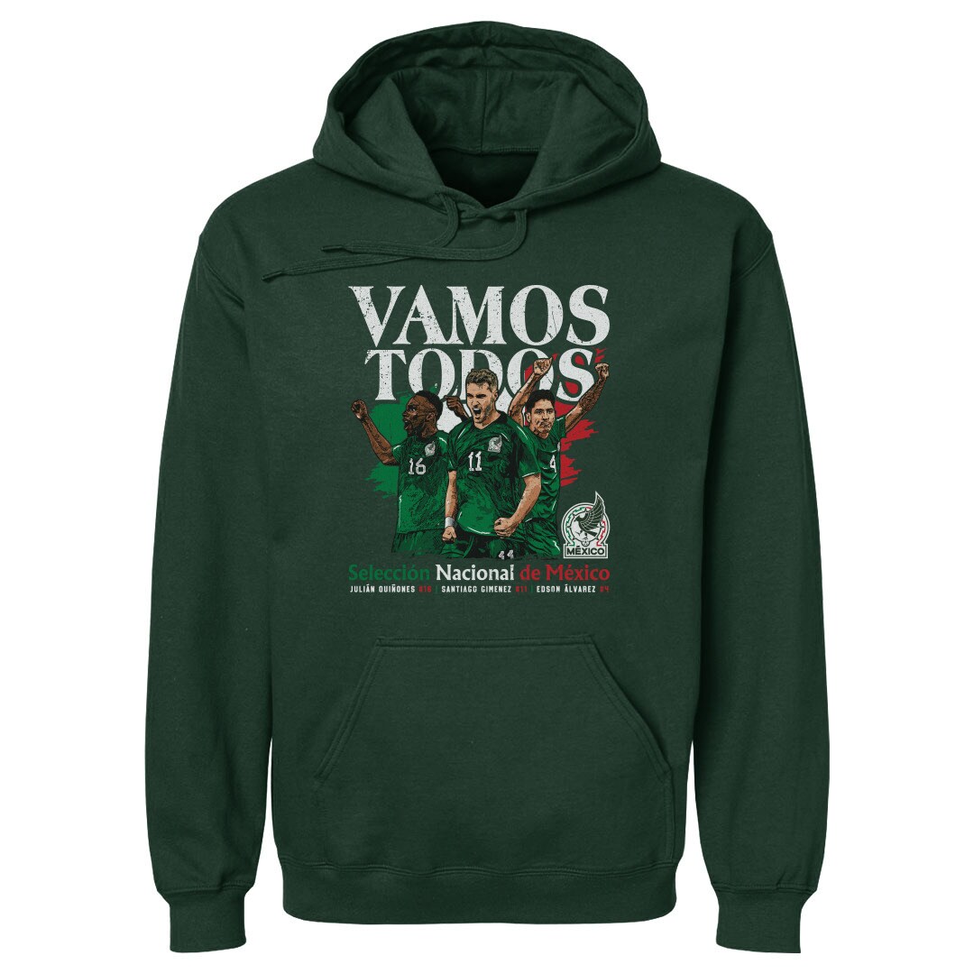 Shop mexico national team 500 level vamos todos julián quiñones santiago giménez amp edson Álvarez pullover hoodie – forest green – Mexico Football Shirts & World Cup Jerseys