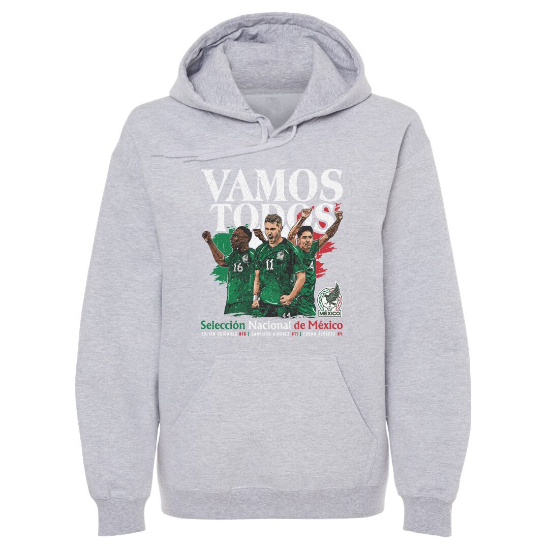 Shop mexico national team 500 level vamos todos julián quiñones santiago giménez amp edson Álvarez pullover hoodie – gray – Mexico Football Shirts & World Cup Jerseys
