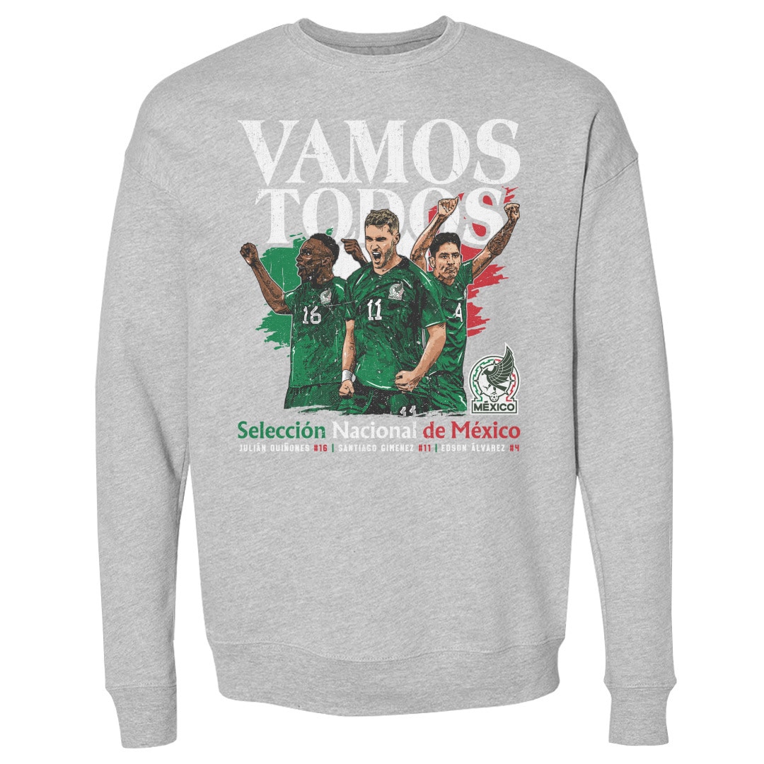 Shop mexico national team 500 level vamos todos julián quiñones santiago giménez amp edson Álvarez pullover sweatshirt – heather gray – Mexico Football Shirts & World Cup Jerseys