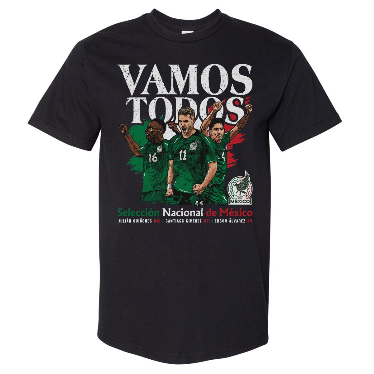 Shop mexico national team 500 level vamos todos julián quiñones santiago giménez amp edson Álvarez t-shirt – black – Mexico Football Shirts & World Cup Jerseys