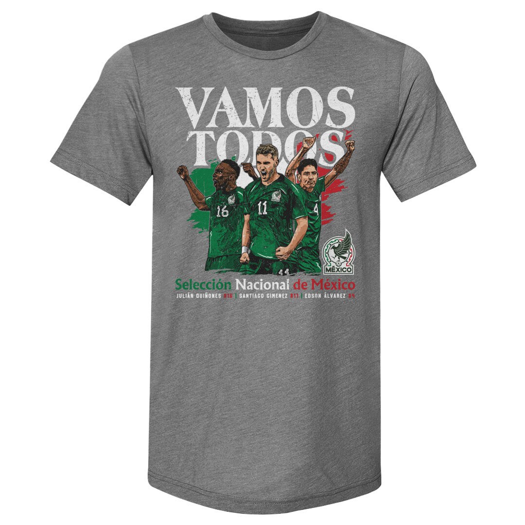 Shop mexico national team 500 level vamos todos julián quiñones santiago giménez amp edson Álvarez t-shirt – gray – Mexico Football Shirts & World Cup Jerseys