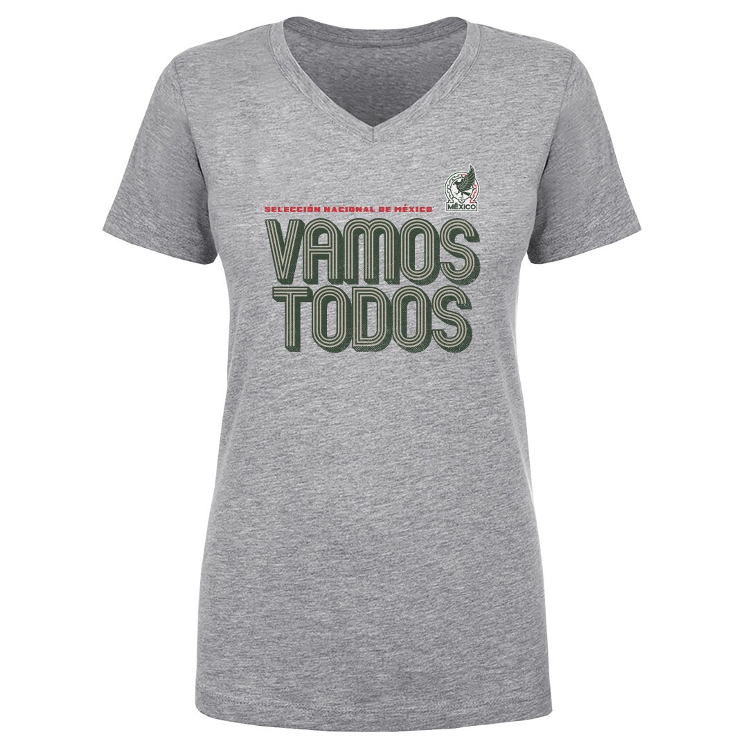 Shop mexico national team 500 level women8217s vamos todos inline bold v-neck t-shirt – heather gray – Mexico Football Shirts & World Cup Jerseys