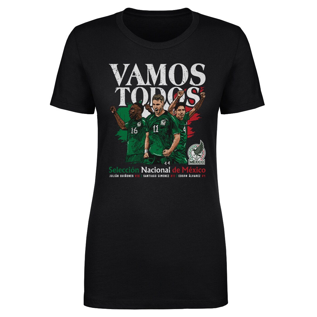 Shop mexico national team 500 level women8217s vamos todos julián quiñones santiago giménez amp edson Álvarez t-shirt – black – Mexico Football Shirts & World Cup Jerseys