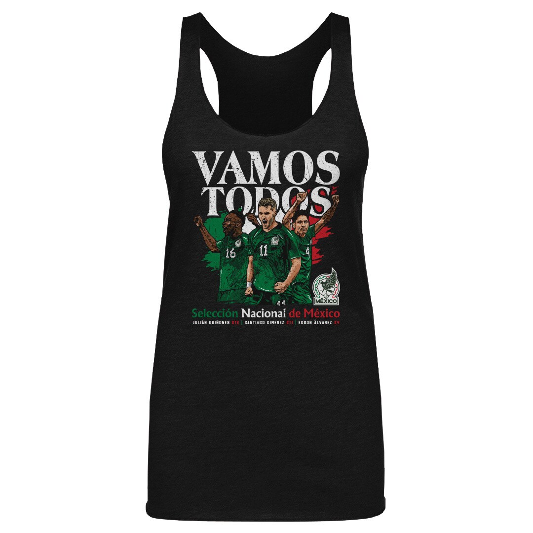 Shop mexico national team 500 level women8217s vamos todos julián quiñones santiago giménez amp edson Álvarez tri-blend racerback tank top – black – Mexico Football Shirts & World Cup Jerseys