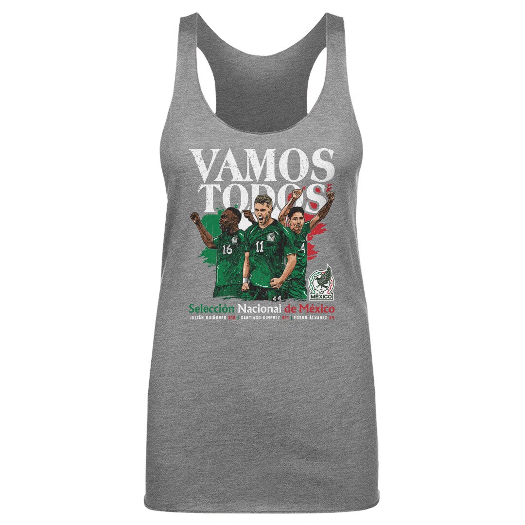 Shop mexico national team 500 level women8217s vamos todos julián quiñones santiago giménez amp edson Álvarez tri-blend racerback tank top – gray – Mexico Football Shirts & World Cup Jerseys