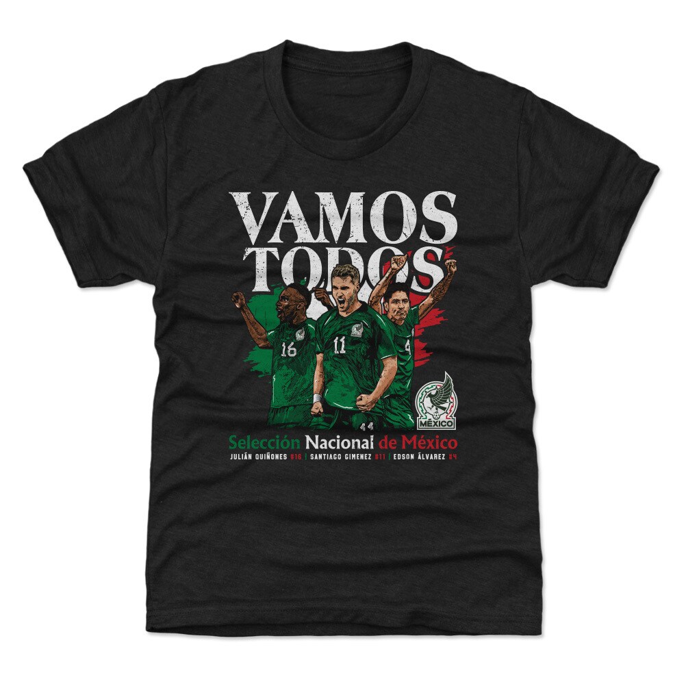 Shop mexico national team 500 level youth vamos todos julián quiñones santiago giménez amp edson Álvarez t-shirt – black – Mexico Football Shirts & World Cup Jerseys