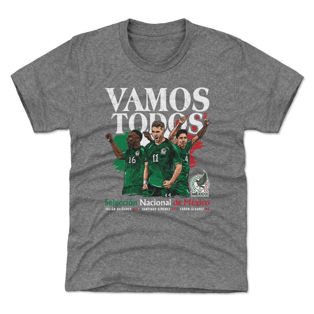 Shop mexico national team 500 level youth vamos todos julián quiñones santiago giménez amp edson Álvarez t-shirt – gray – Mexico Football Shirts & World Cup Jerseys