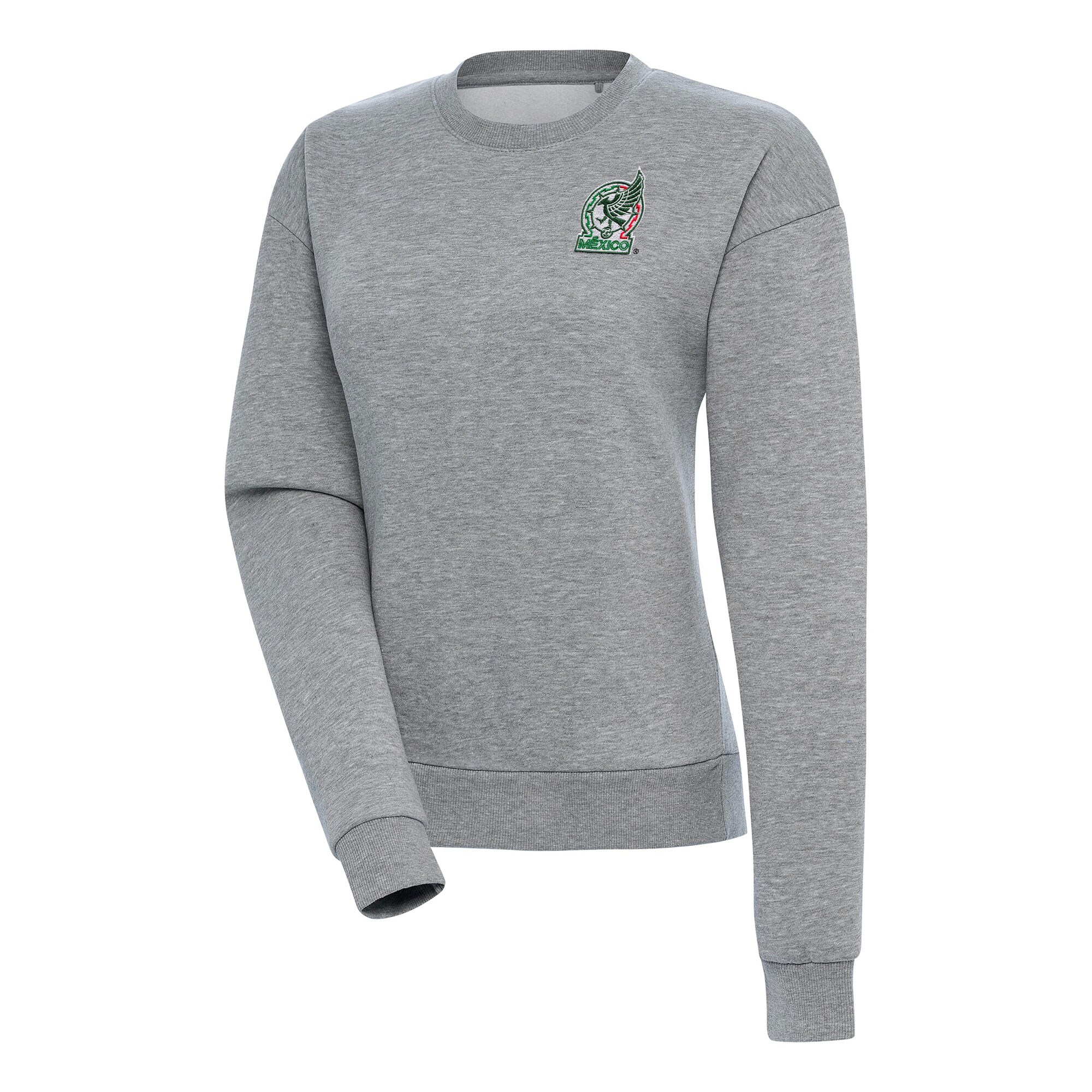Shop mexico national team antigua women8217s takeover crewneck pullover sweatshirt – heather gray – Mexico Football Shirts & World Cup Jerseys