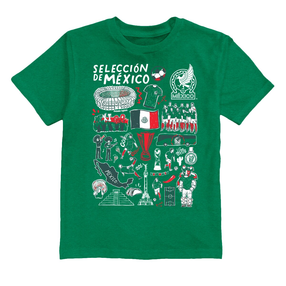 Shop mexico national team vive la fete youth impressions artwork t-shirt – green – Mexico Football Shirts & World Cup Jerseys