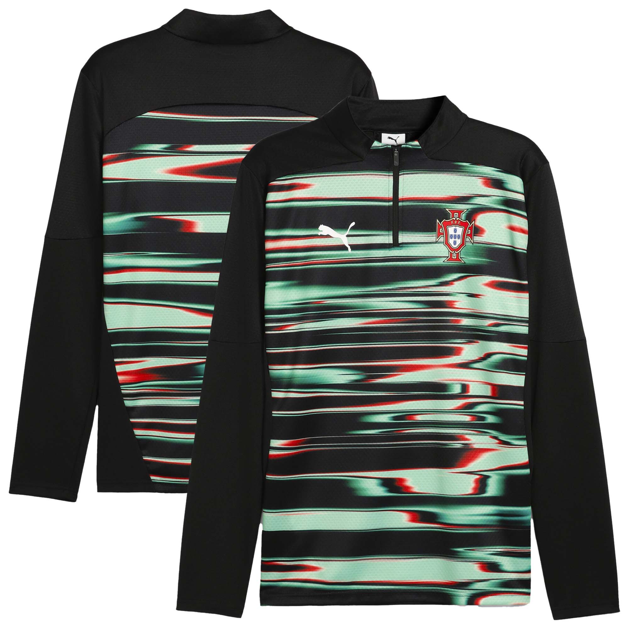 Shop portugal national team puma 2025 pre-match quarter-zip top – black – Mexico Football Shirts & World Cup Jerseys