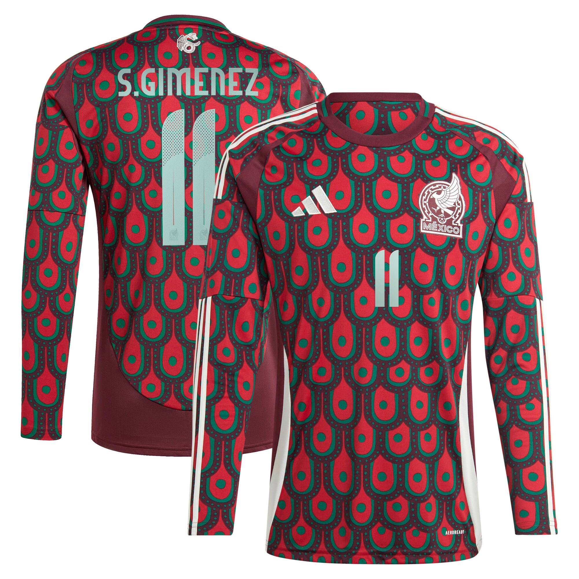 Shop santiago giménez mexico national team adidas 2024 home replica player long sleeve jersey – burgundy – Mexico Football Shirts & World Cup Jerseys