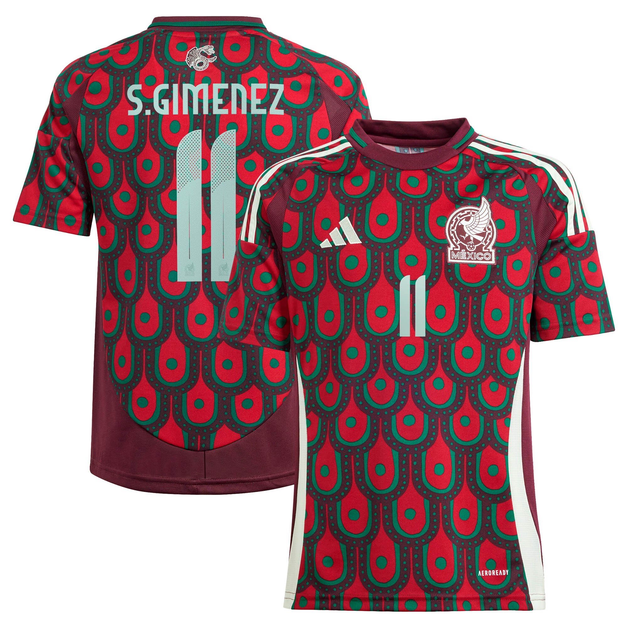 Shop santiago giménez mexico national team adidas youth 2024 home replica player jersey – burgundy – Mexico Football Shirts & World Cup Jerseys