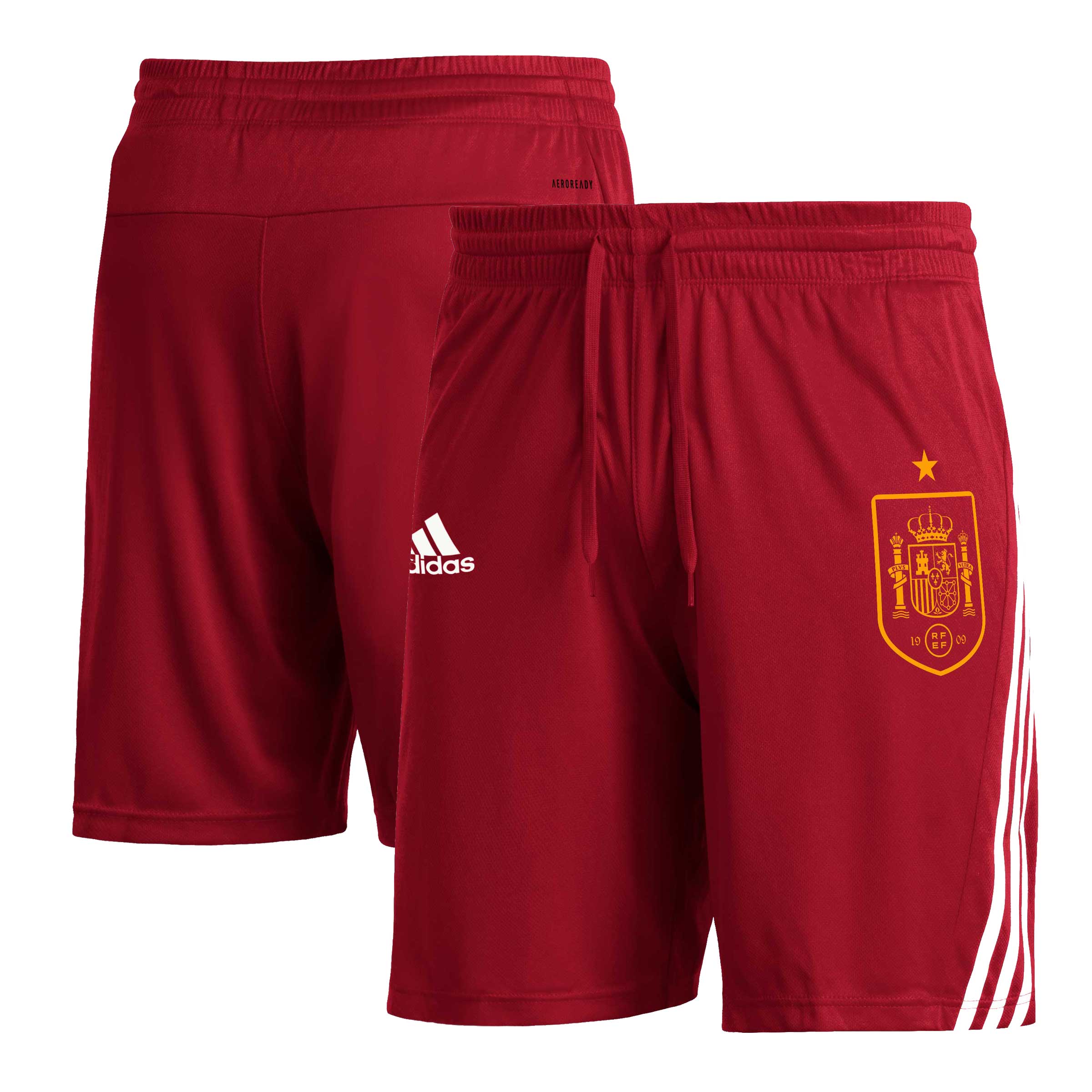 Shop spain national team adidas club crest three-stripe aeroready shorts – red – Mexico Football Shirts & World Cup Jerseys