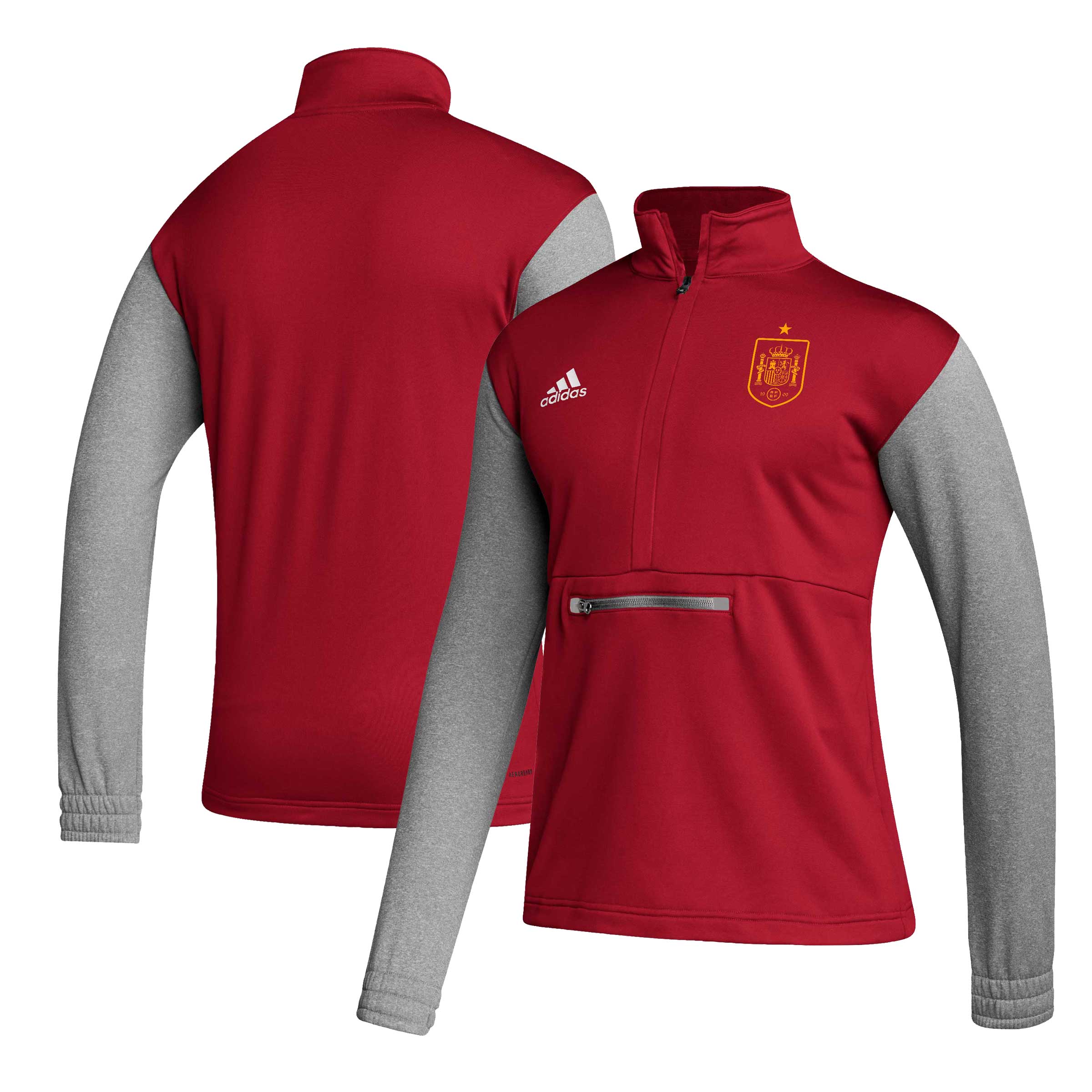 Shop spain national team adidas crest long sleeve half-zip top – red – Mexico Football Shirts & World Cup Jerseys