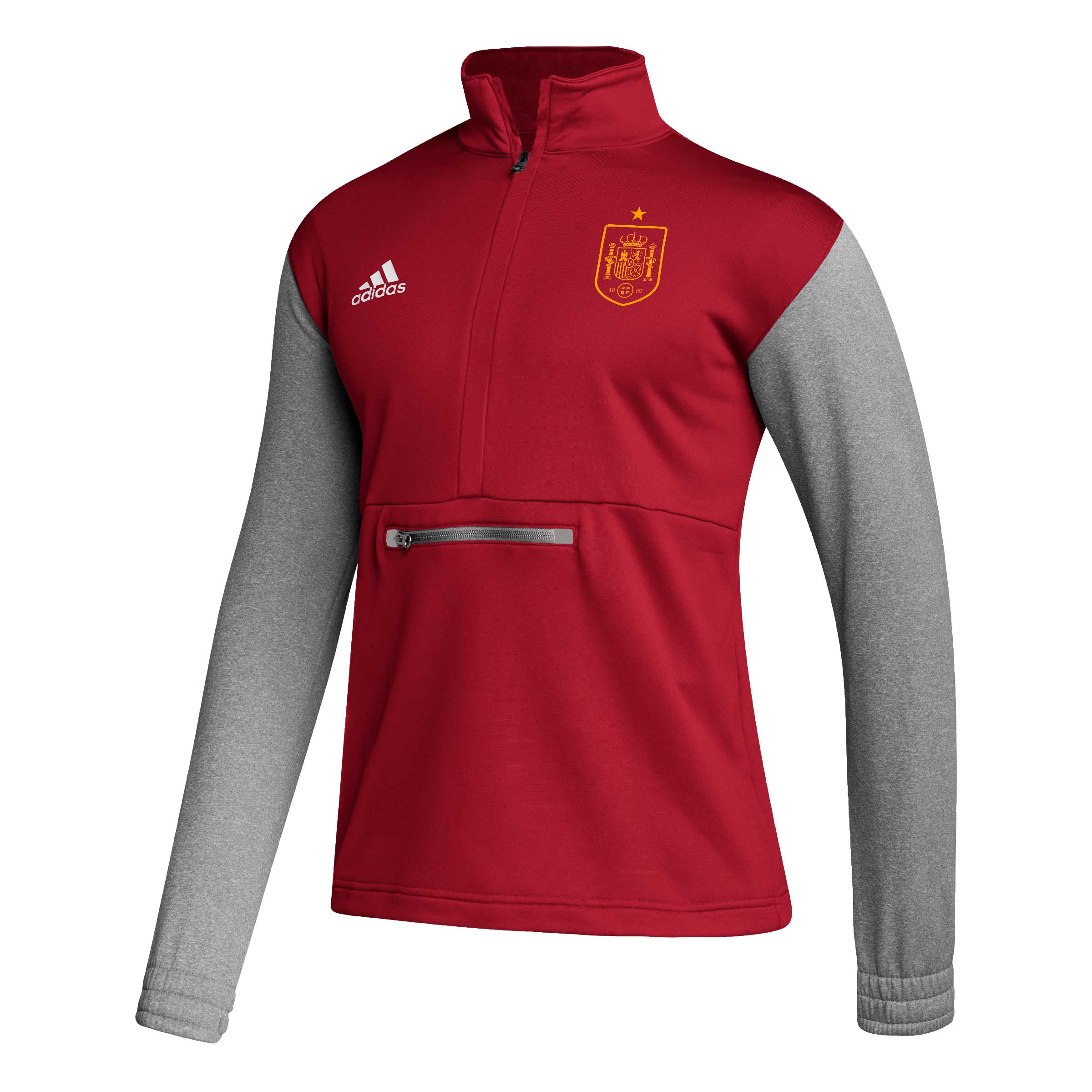 Shop spain national team adidas crest long sleeve half-zip top – red – Mexico Football Shirts & World Cup Jerseys